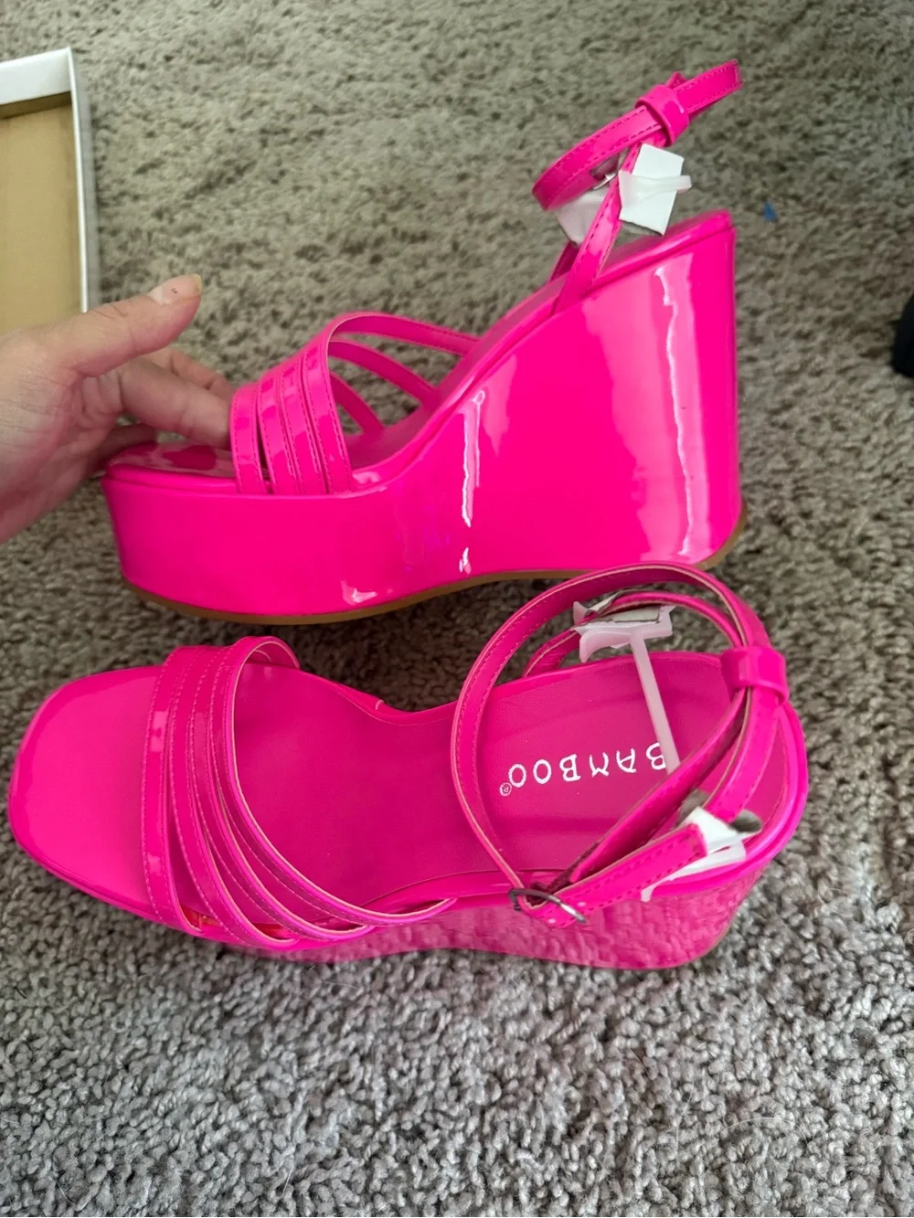 Bright Pink Platform Wedge Sandals - Bamboo